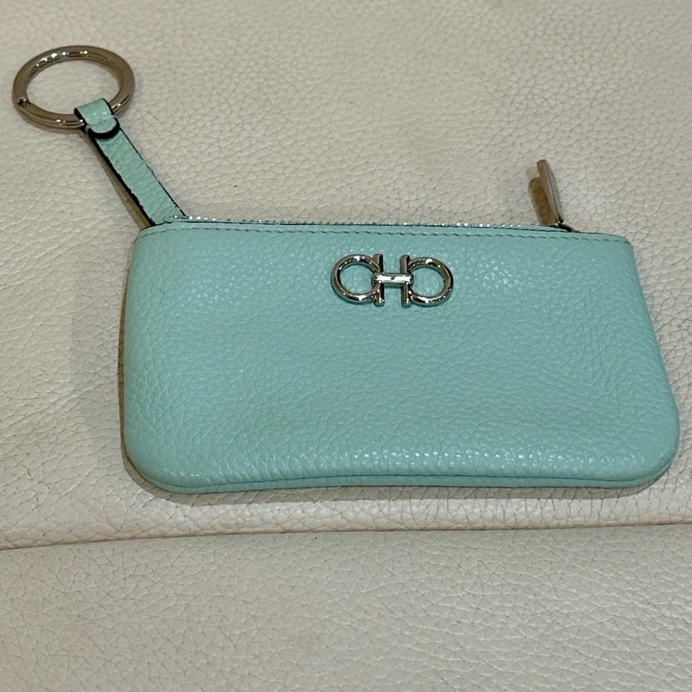 Salvatore Ferragamo Gancini With Key Ring Elegant Light Blue Leather Key Holder